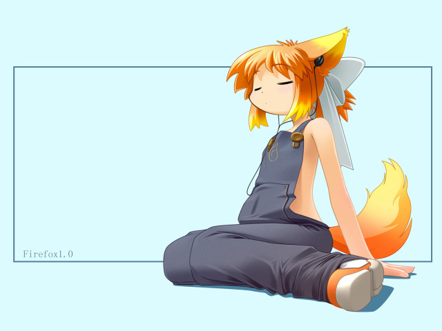 Fox girl sitting ponytail orange free wallpaper for desktop - medium preview image