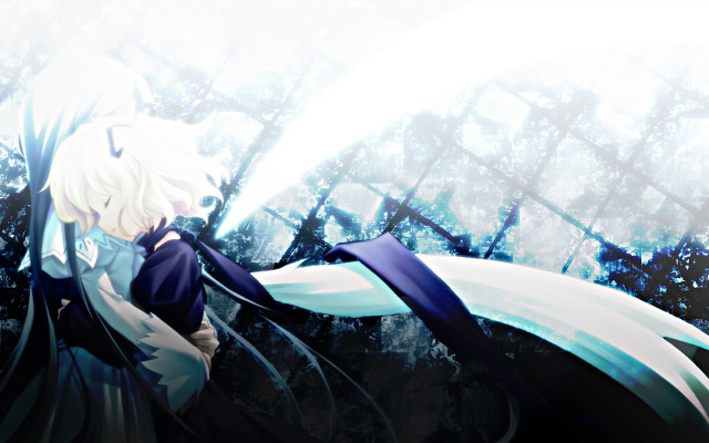 Anime girl white hair blue #10 free wallpaper for desktop - medium preview image