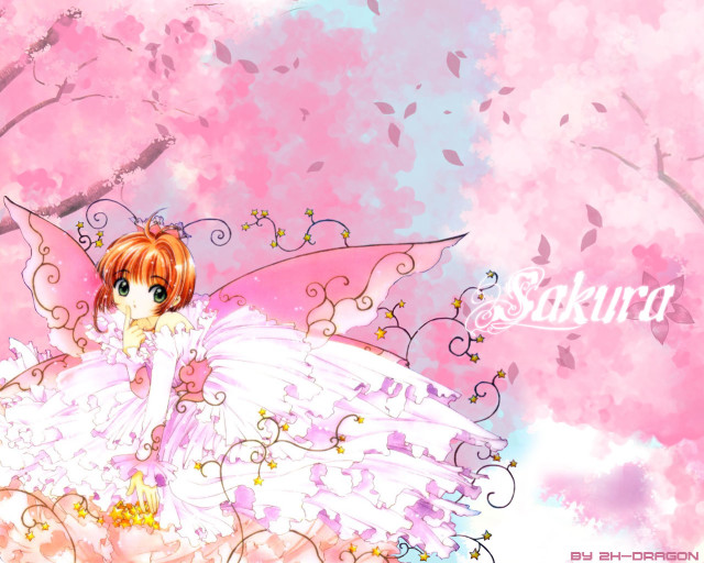Pink dress umbrella anime sakura free wallpaper for desktop - medium preview image