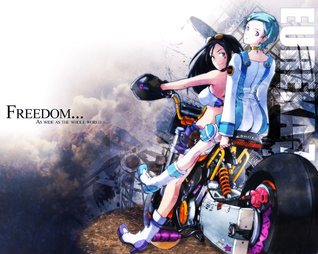 Cyberpunk anime motorcycle girls aqua free wallpaper for desktop - medium preview image