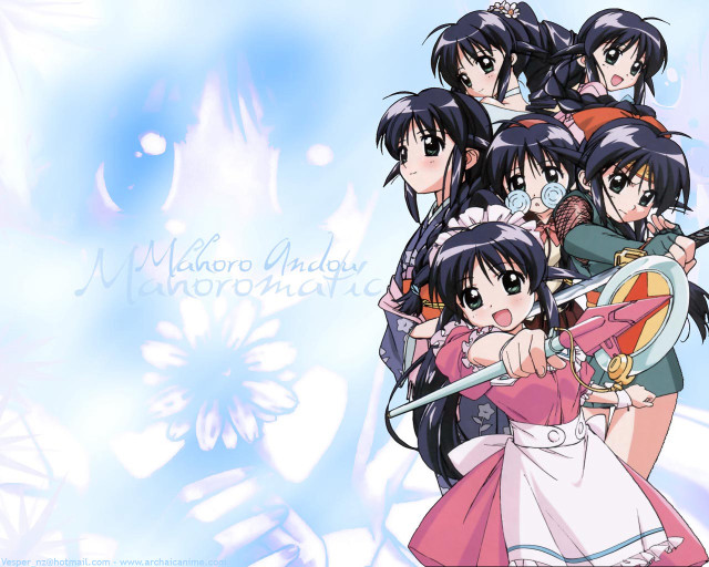 Anime girls swords blue background free wallpaper for desktop - medium preview image