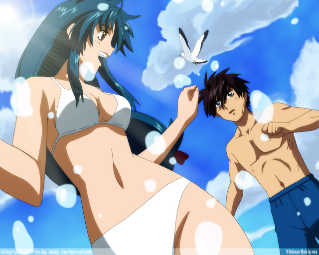 Anime bikini couple bird beach free wallpaper for desktop - medium preview image