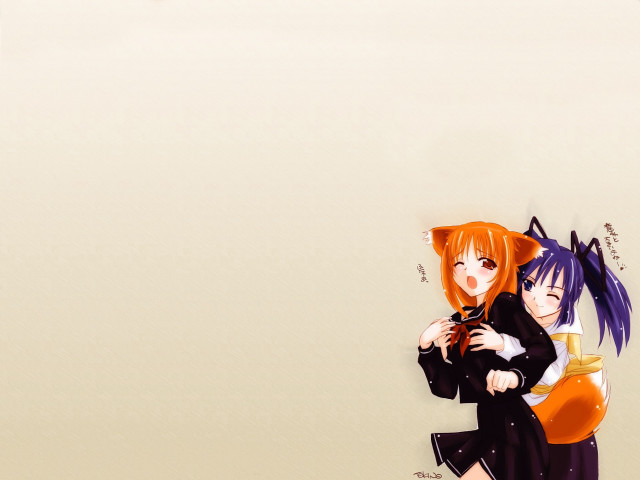 Anime girls umbrella hug cat free wallpaper for desktop - medium preview image