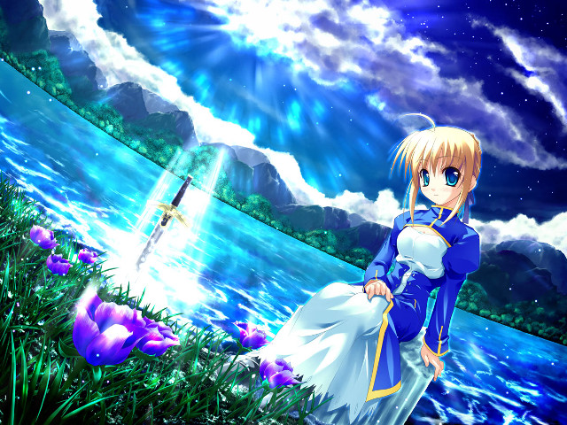 Anime girl blue dress sword #2 free wallpaper for desktop - medium preview image