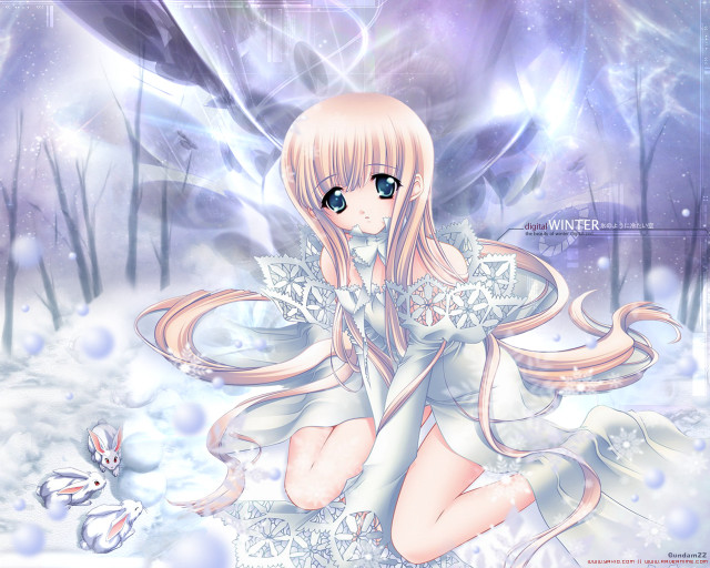 Anime girl snow bunny white free wallpaper for desktop - medium preview image