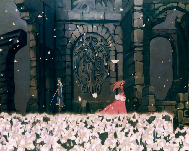 Castle door woman red dress free wallpaper for desktop - medium preview image