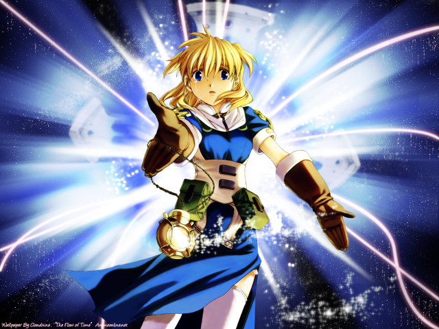 Woman blue dress lightsaber starry free wallpaper for desktop - medium preview image