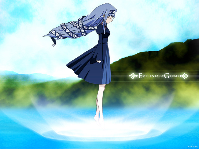 Anime girl blue dress water free wallpaper for desktop - medium preview image