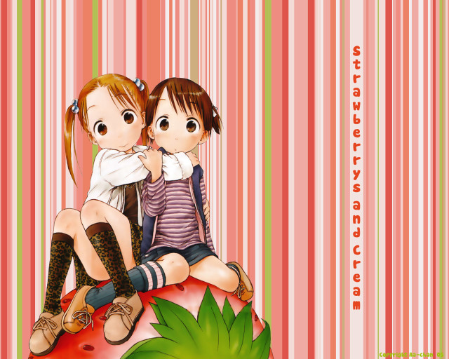 Strawberry siblings manga illustration striped free wallpaper for desktop - medium preview image