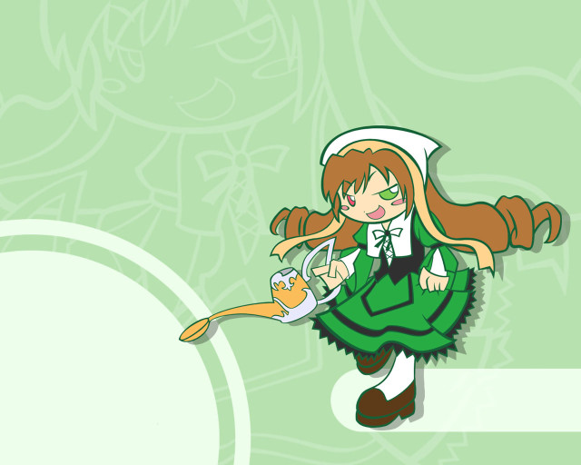 Cartoon girl green dress scissors free wallpaper for desktop - medium preview image