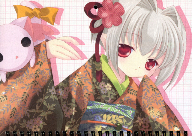 Kimono flower girl yayoi pink free wallpaper for desktop - medium preview image