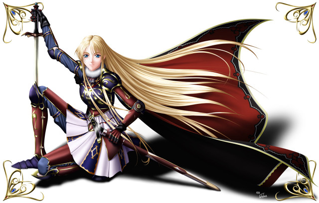 Blonde haired heroine sword shield free wallpaper for desktop - medium preview image