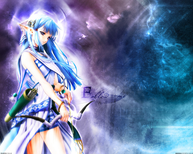 Anime girl blue hair sword free wallpaper for desktop - medium preview image