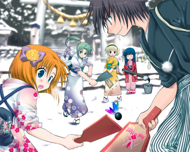 Snow festival girls kimono blush free wallpaper for desktop - medium preview image
