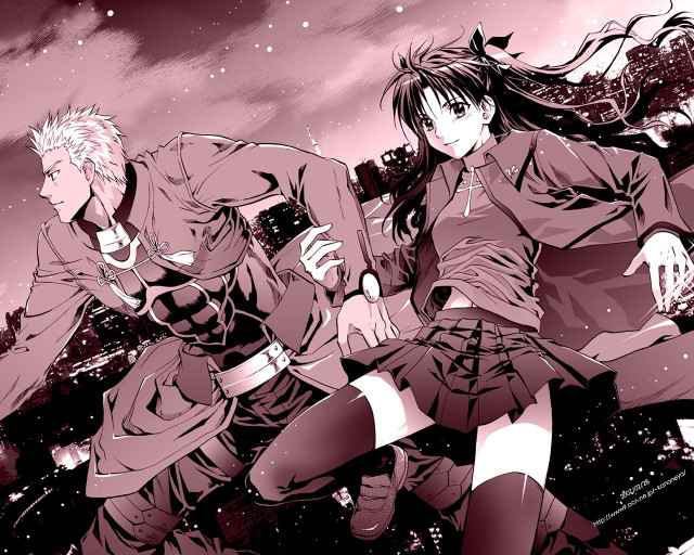 Anime couple running city stars free wallpaper for desktop - medium preview image