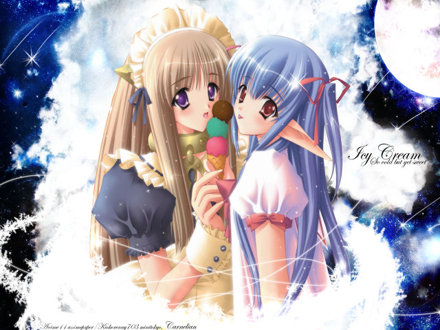 Anime girls moon cloud fireworks free wallpaper for desktop - medium preview image