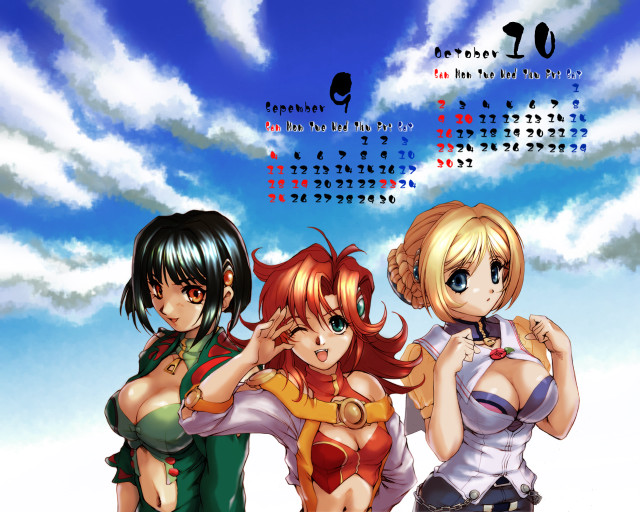 Anime girls calendar blue sky free wallpaper for desktop - medium preview image
