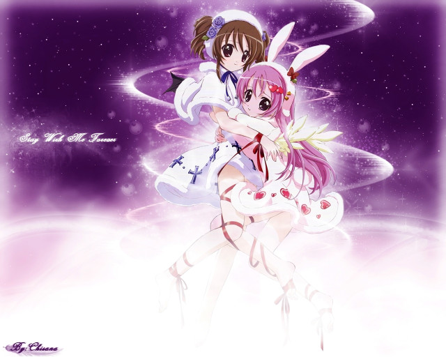 Anime hug purple star moon free wallpaper for desktop - medium preview image