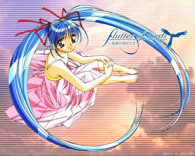 Blue hair pink dress flying free wallpaper for desktop - medium preview image