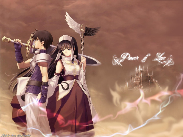 Anime siblings castle sunset sword free wallpaper for desktop - medium preview image