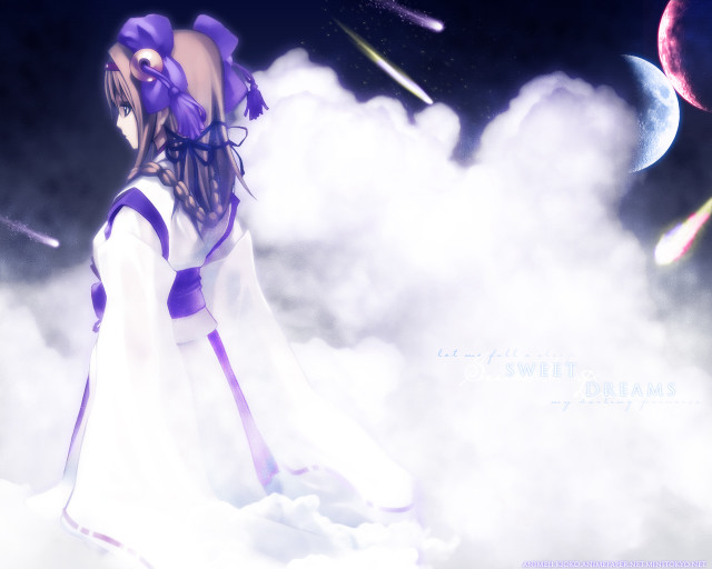 Woman clouds planets moon bow free wallpaper for desktop - medium preview image