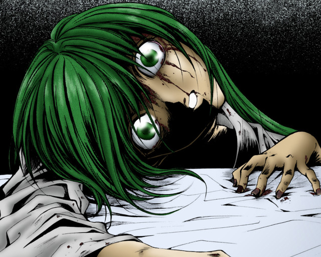 Creepy greenhair woman blood night free wallpaper for desktop - medium preview image