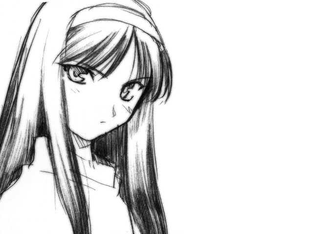 Girl long hair serious manga free wallpaper for desktop - medium preview image