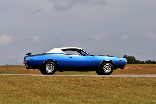 Blue car parked road grass #2 free wallpaper for desktop - medium preview image