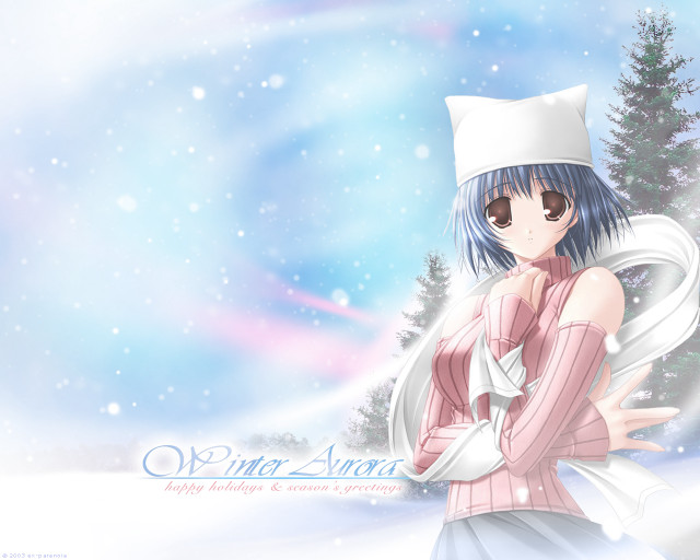 Anime girl blue hair snow free wallpaper for desktop - medium preview image