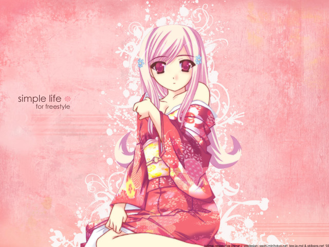 Pink haired girl glasses kimono free wallpaper for desktop - medium preview image