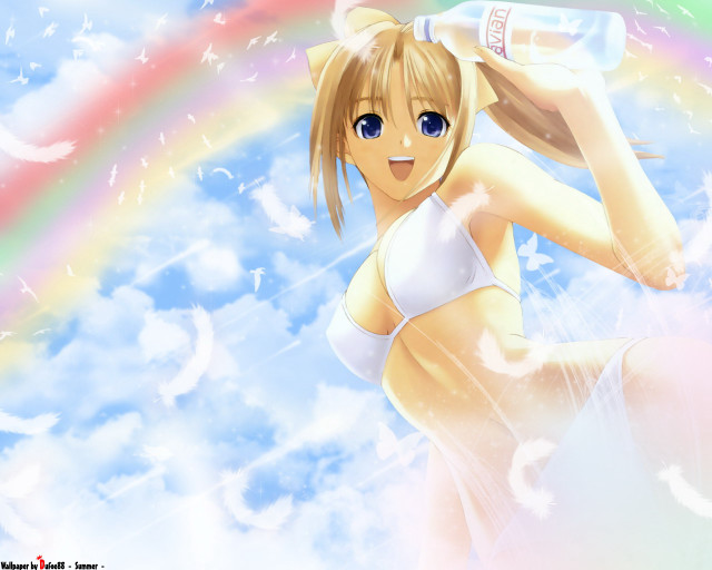 Woman bikini rainbow clouds water free wallpaper for desktop - medium preview image