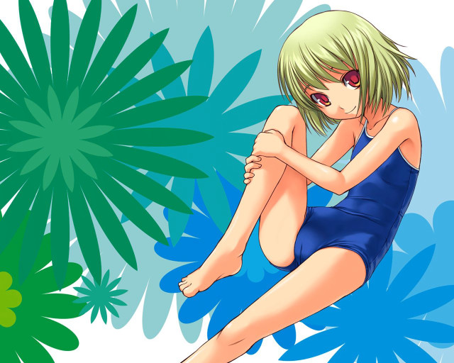 Cartoon girl swimsuit flower leaves free wallpaper for desktop - medium preview image
