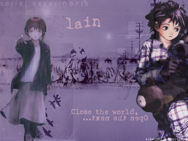 Anime couple purple background plaid free wallpaper for desktop - medium preview image