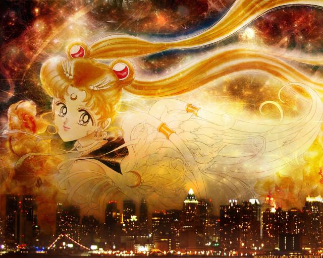 Blonde girl city sky stars free wallpaper for desktop - medium preview image