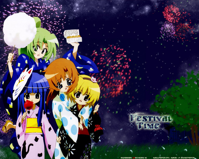 Anime girls fireworks starry sky free wallpaper for desktop - medium preview image