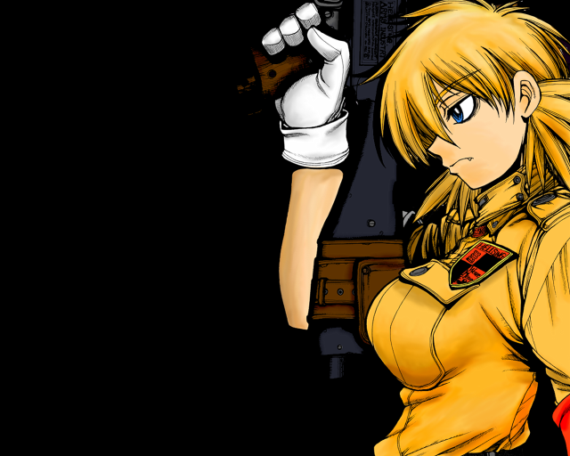 Woman yellow uniform gun anime free wallpaper for desktop - medium preview image