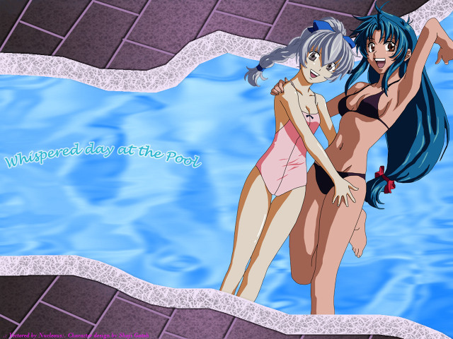Anime girls pool bikini blue free wallpaper for desktop - medium preview image