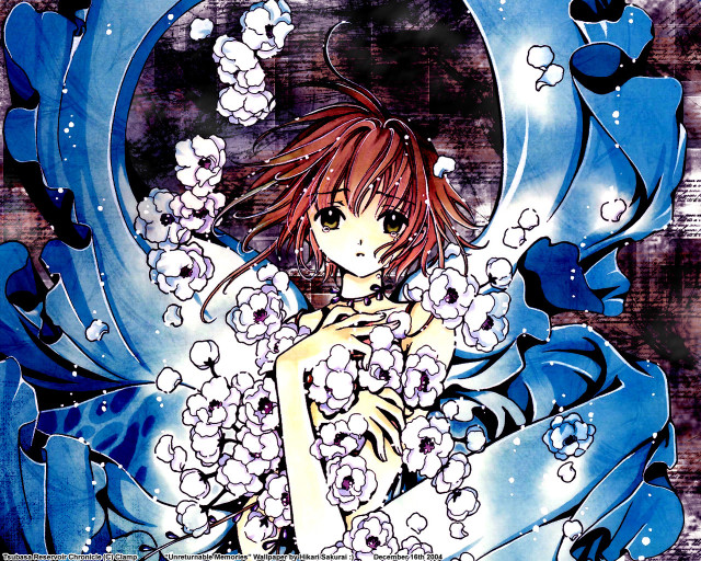 Redhair blueDress flower underwater manga free wallpaper for desktop - medium preview image