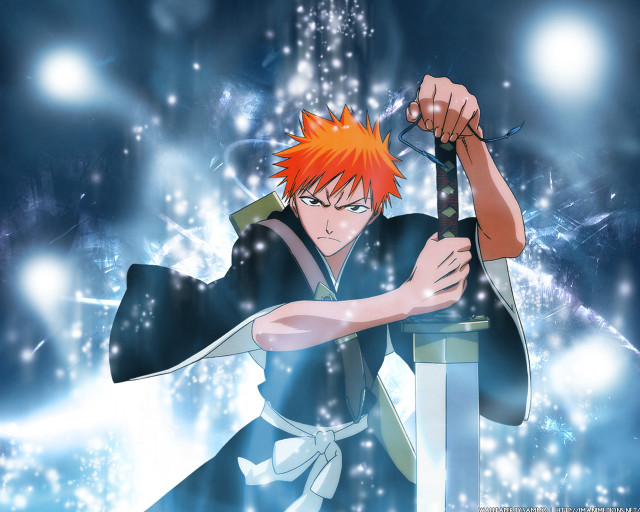 Red haired man sword starry free wallpaper for desktop - medium preview image