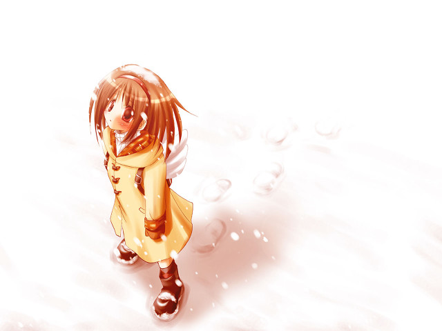 Girl yellow coat boots snow free wallpaper for desktop - medium preview image