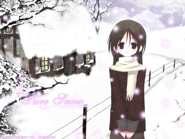 Girl snow house fence anime free wallpaper for desktop - medium preview image