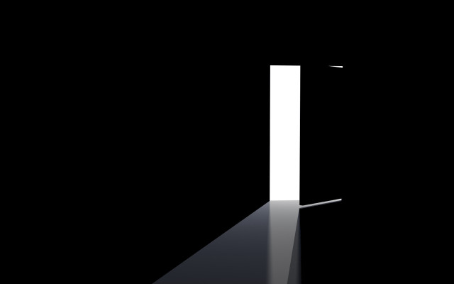Black white door light raytraced free wallpaper for desktop - medium preview image