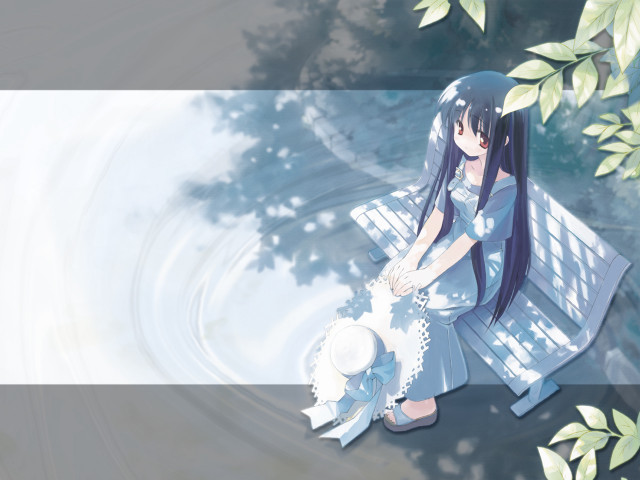 Girl bench water hat anime free wallpaper for desktop - medium preview image