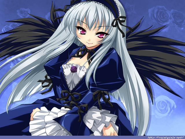 White haired anime gothic rose free wallpaper for desktop - medium preview image