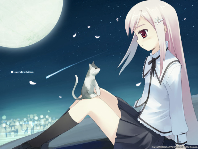 Pink hair girl cat moon free wallpaper for desktop - medium preview image