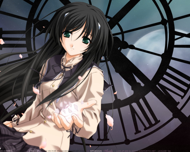 Girl clocktower cherryblossoms moonlight anime free wallpaper for desktop - medium preview image