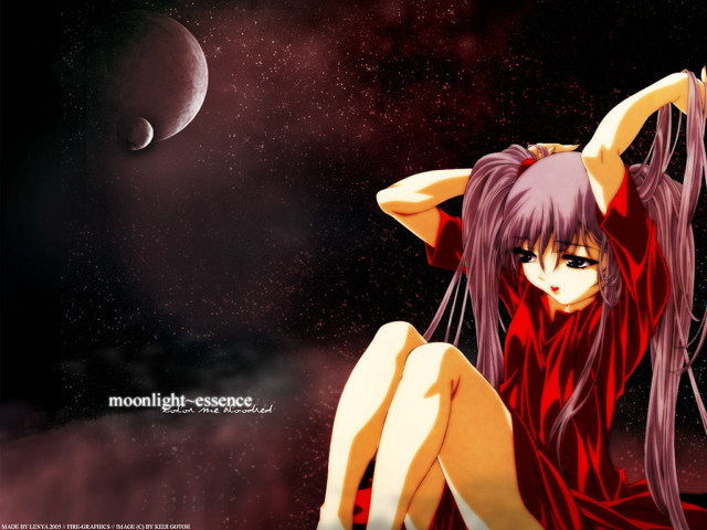 Woman red dress moon anime free wallpaper for desktop - medium preview image