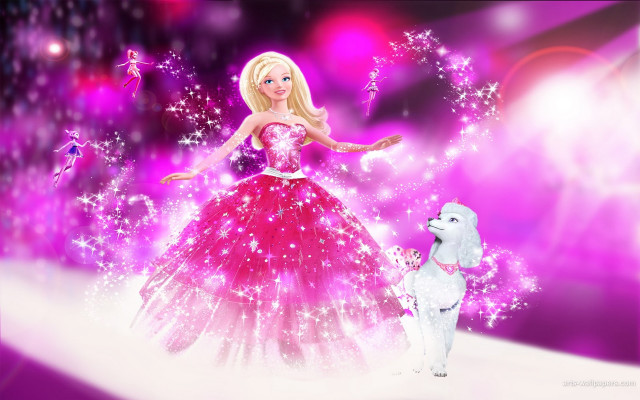 Barbie poodle pink dress stars free wallpaper for desktop - medium preview image