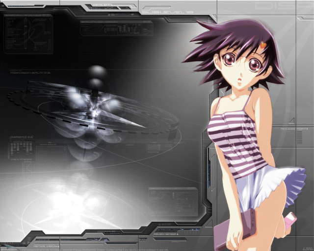 Girl striped skirt futuristic spaceship free wallpaper for desktop - medium preview image