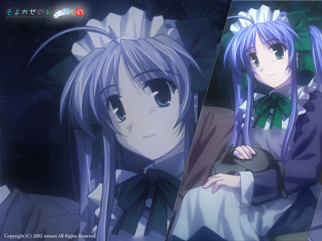 Anime characters blue hair bows free wallpaper for desktop - medium preview image